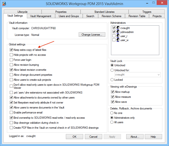 Workgroup Vault Settings